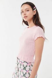 Pointelle Textured Lettuce-Edge Baby Tee at Urban Outfitters